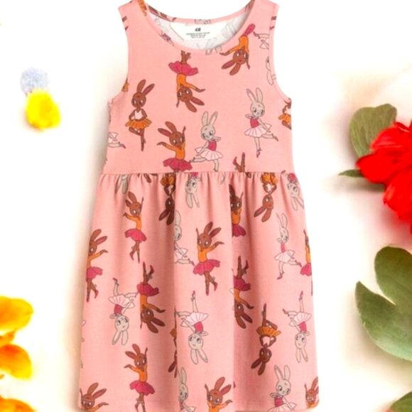 H&M Brown Bunny Ballerinas Sleeveless dress 100% Cotton Airy & sting free NWT - Picture 3 of 5